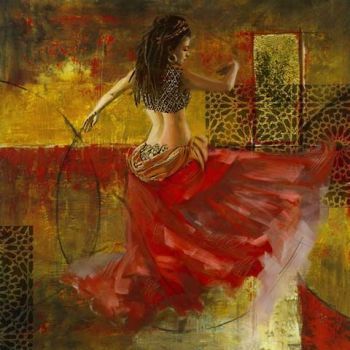 Arabische Schilderij Buikdanseres Rood Goud
