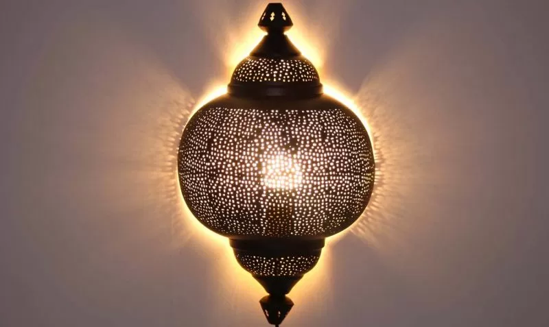Arabische Wandlamp Zwart Goud 32 16 x 52cm Safaary