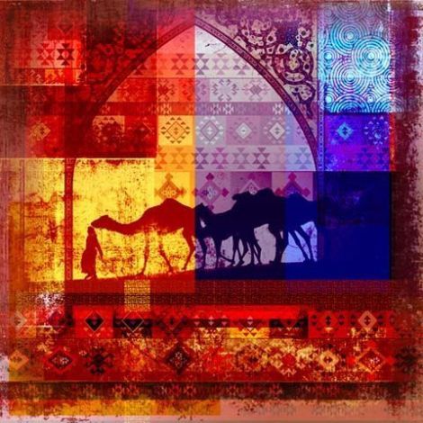 Arabisch schilderij Camels Geel