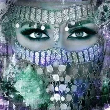 Arabisch schilderij Arabische vrouw blauw