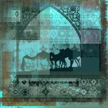 Arabische schilderij Camels turquoise