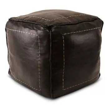 Marokkaanse Poef Leer Zwart Vierkant