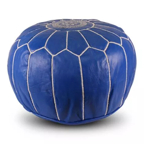 Marokkaanse Poef Leer Koninklijk Blauw Rond