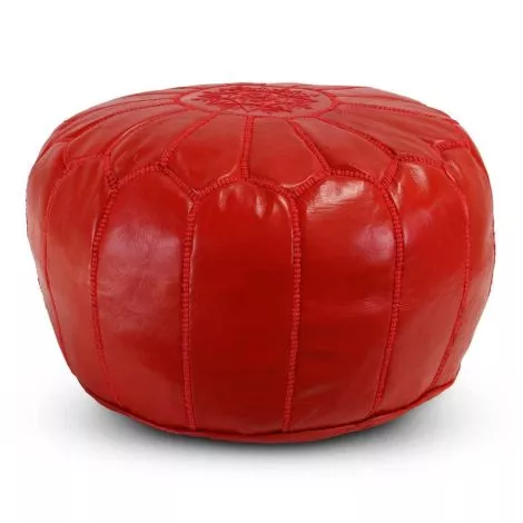 Marokkaanse Poef Leer Rood Rond 