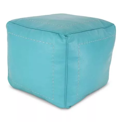Marokkaanse Poef Leer Turquoise Vierkant XL