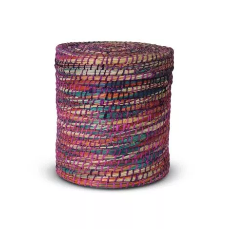 Opbergmand met Deksel van Zeegras Fuchsia Rond