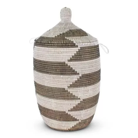 Rieten Wasmand met Deksel van Zeegras Zwart-Wit ZigZag