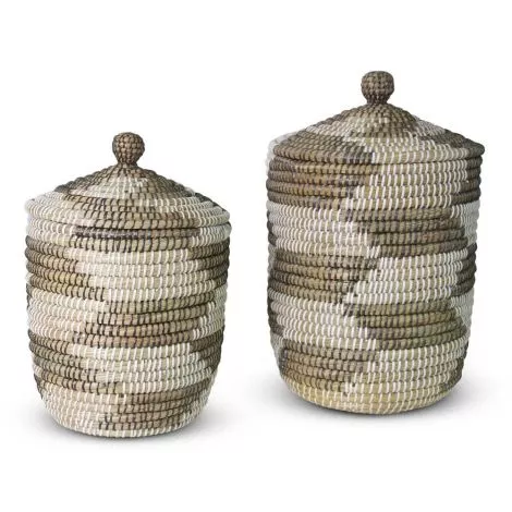 Rieten Wasmand met Deksel Zeegras Zwart-Wit