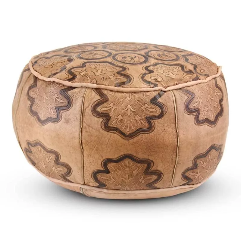 Homescapes Delilah - macramé poef rond - lichtbruin, 40 x 42 cm